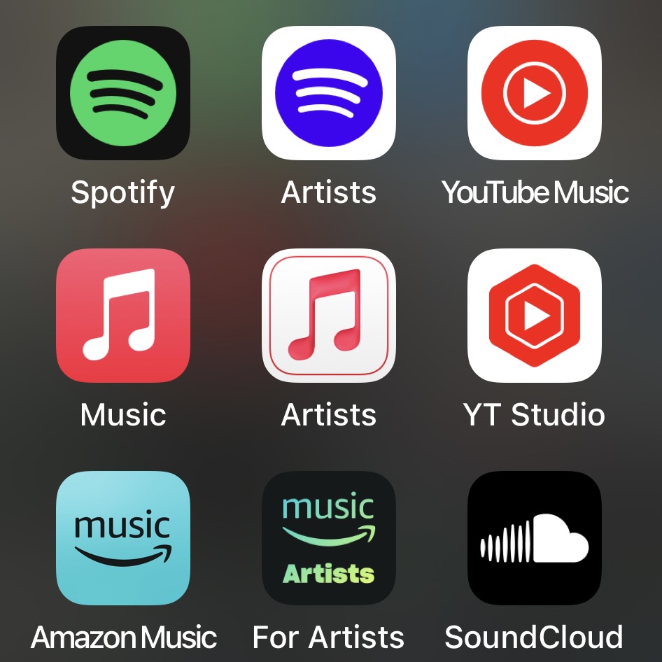 A bunch of different music apps on the screen.